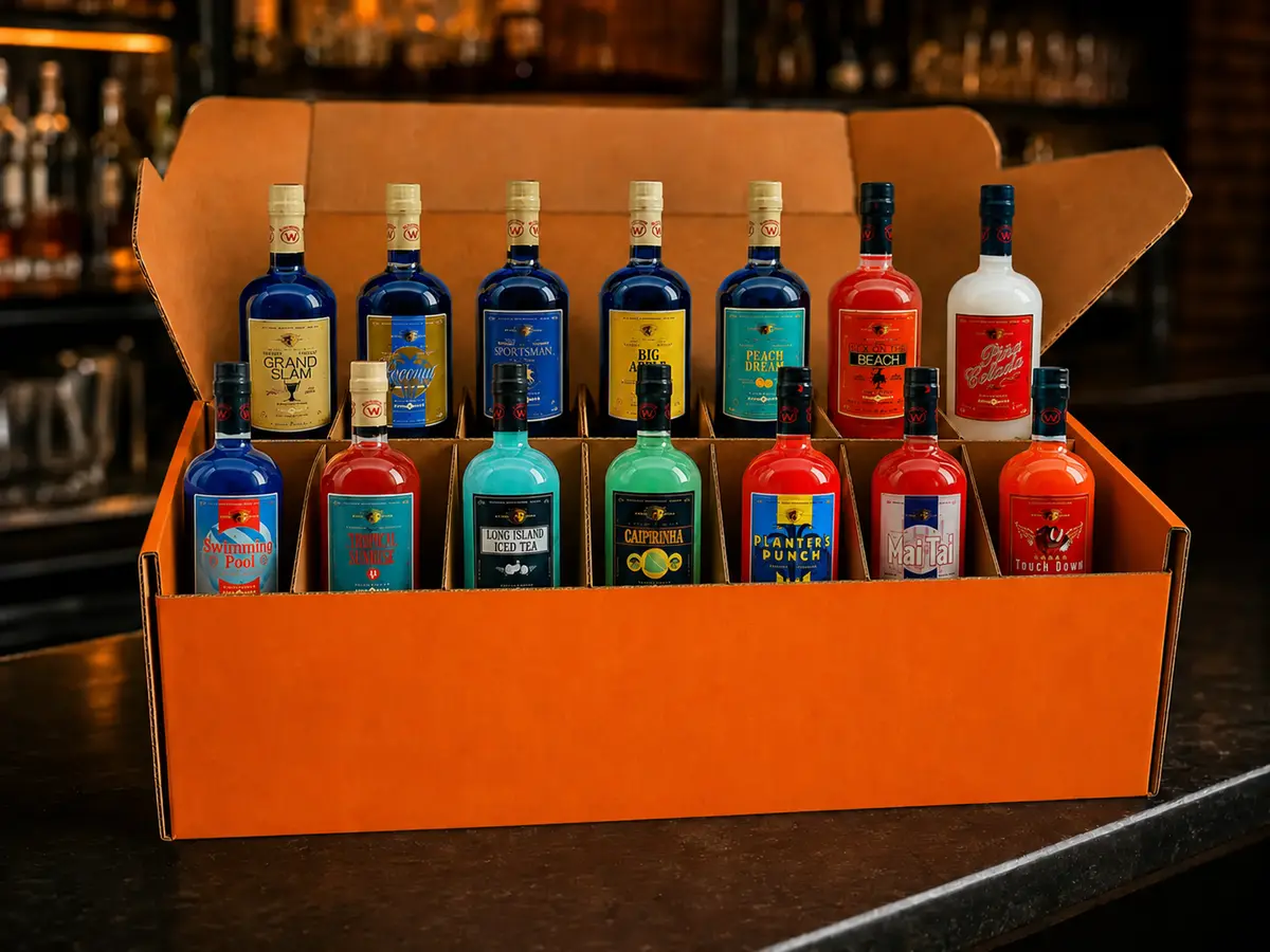 Orangefarbenes WonderBar Starterpaket mit 14 unterschiedlichen Cocktail-Basen