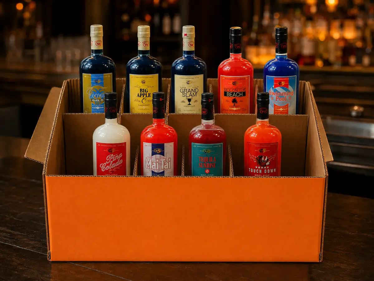 Orangefarbenes WonderBar Starterpaket mit 9 unterschiedlichen Cocktail-Basen