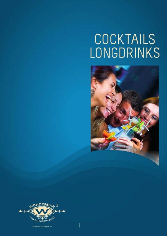 Blaue WonderBar Cocktailkarte für 9 Sorten, Titelseite